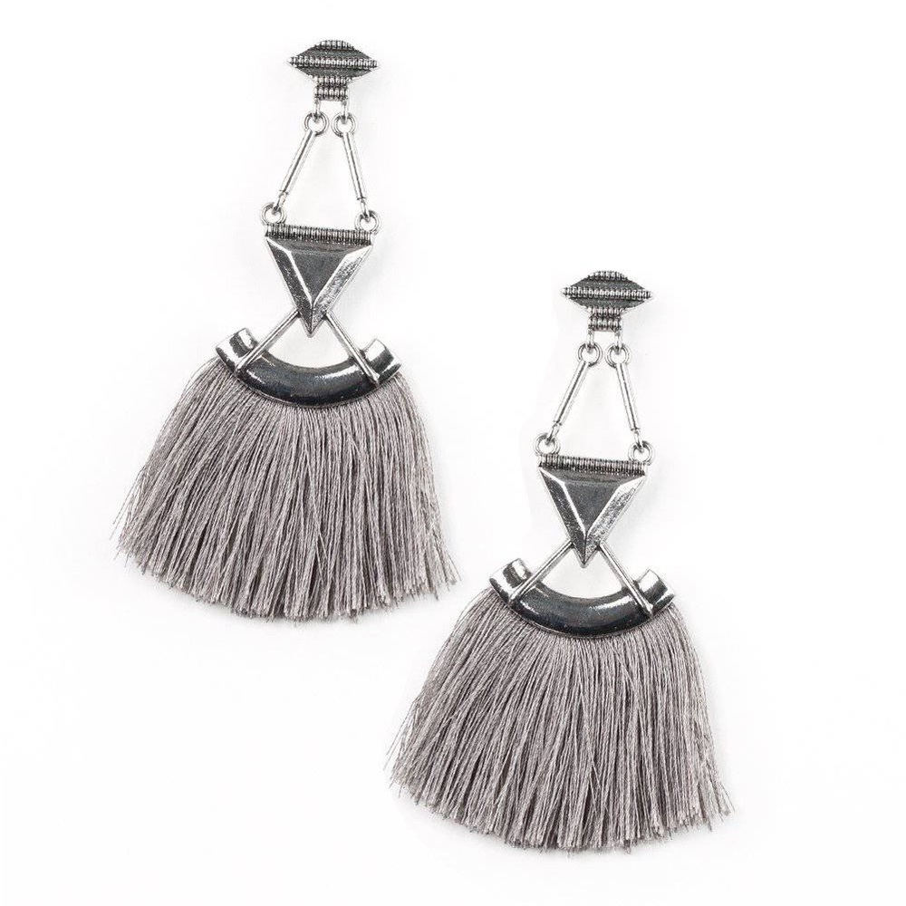Paparazzi Puma Prowl Silver Fringe Earrings